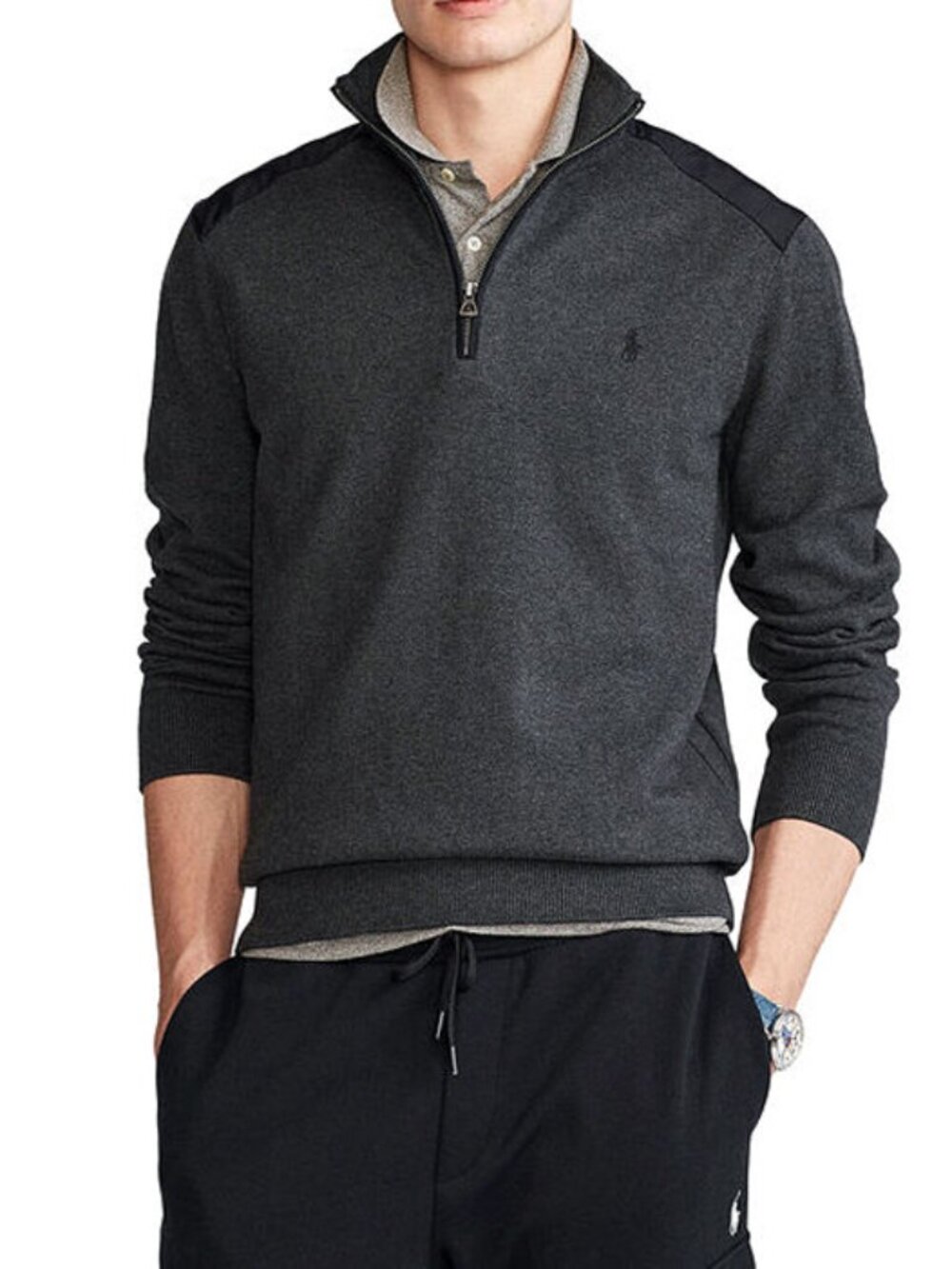 Polo Ralph Lauren Mock Neck 1/2 Zip Gray Hybrid Pullover